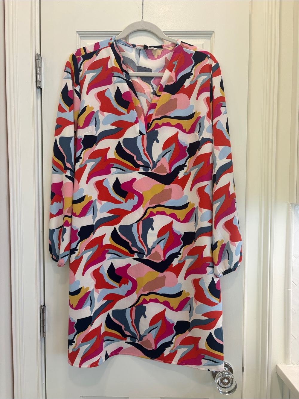 Michelle McFadden  Multi-Color Long Sleeve Dress - Pink & Red Print size L